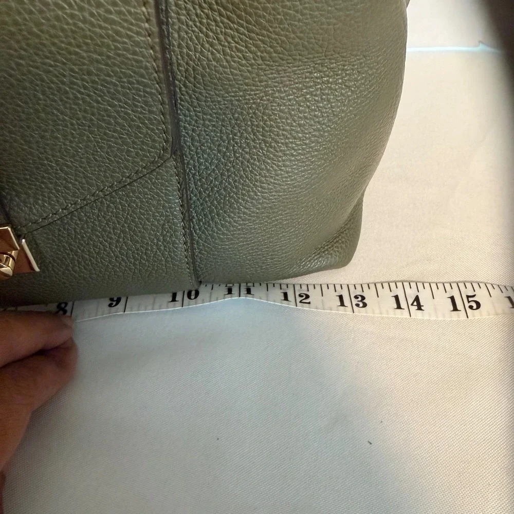 🔵 Furla Olive‎ Green Pebbled Leather Tote Bag Gold Hardware Shoulder Italy